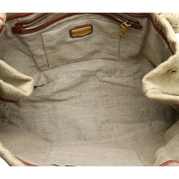 Miu Miu Fringe Linen Hemp Tote Bag Beige Brown - Picture 5 of 8